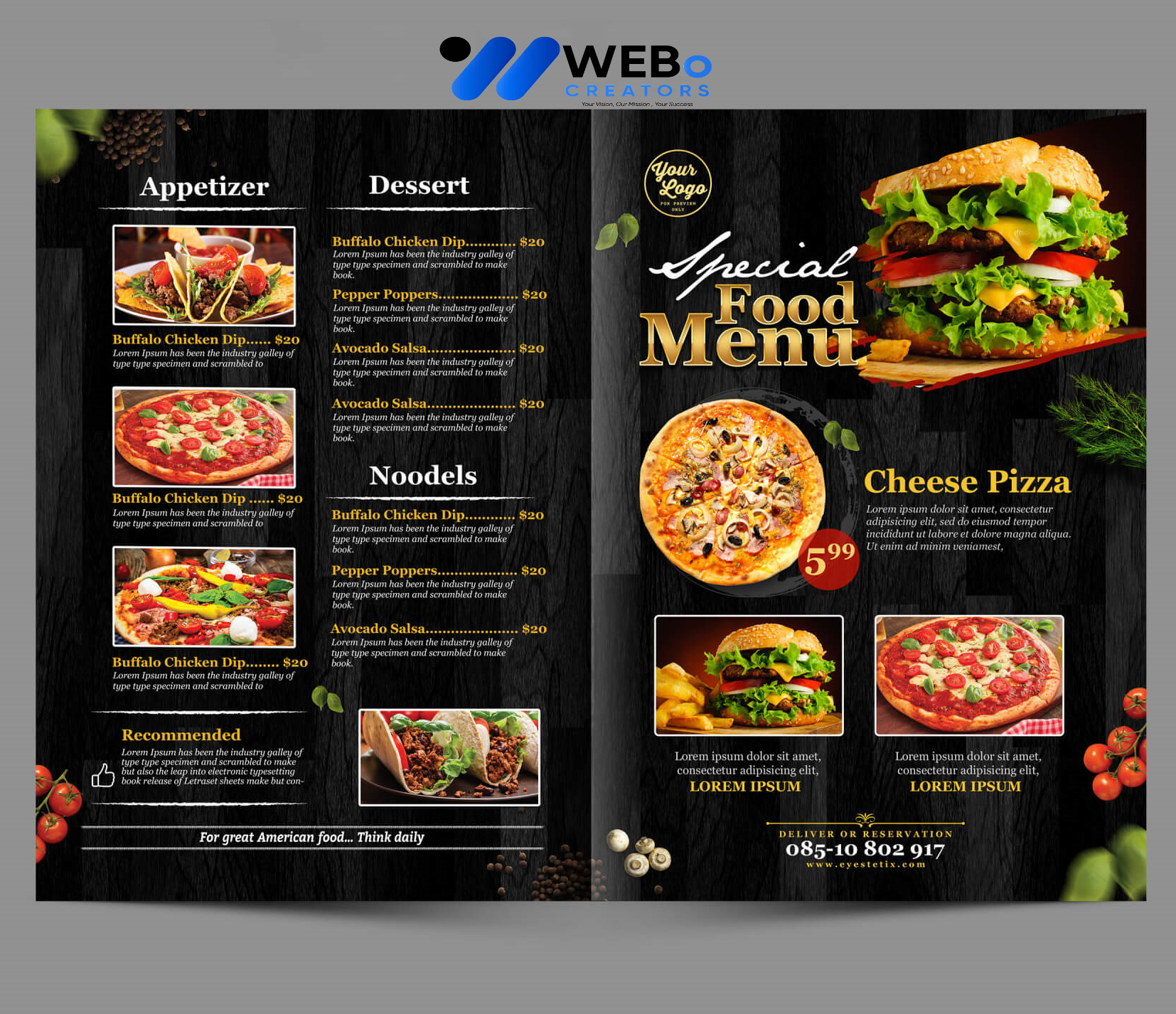 Modern restaurant menu design Indianapolis 2026 café menu layout food branding design services